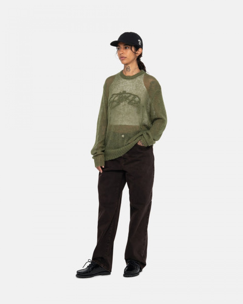 Olive Women's Stussy Loose Knit Sweaters Bangkok | Thailand RCL-4524