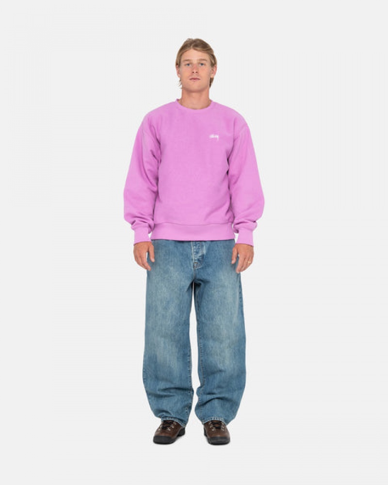 Purple Men's Stussy Stock Logo Crew Sweatshirts Bangkok | Thailand VYM-1089