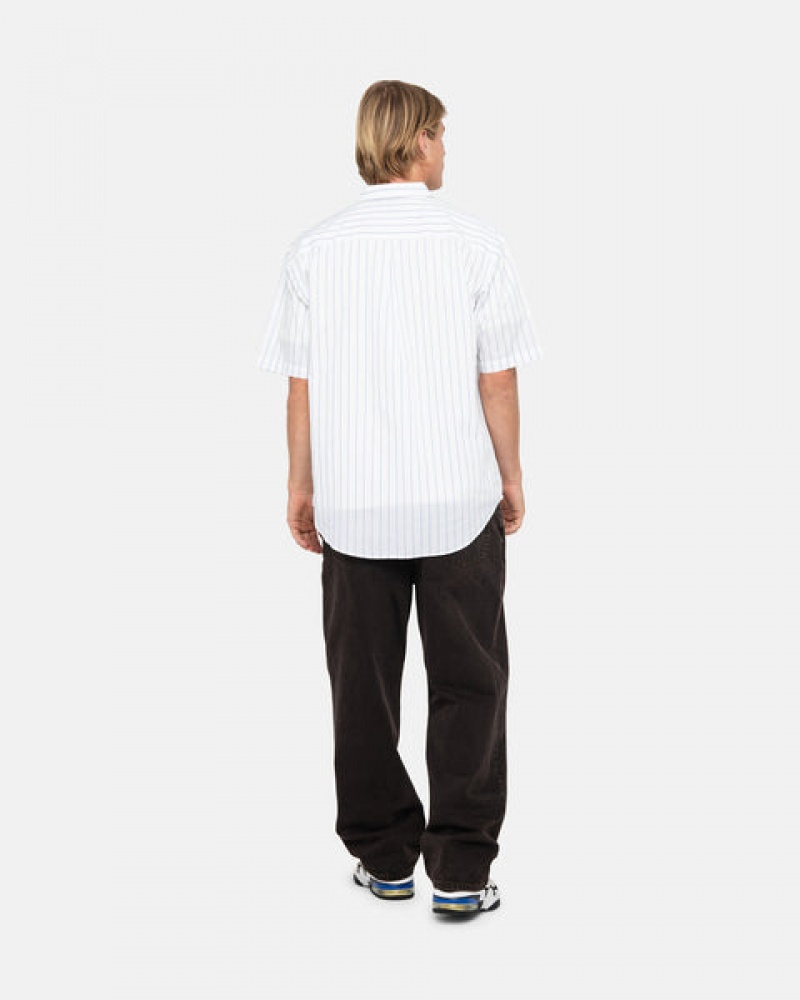 White Women's Stussy Boxy Striped Shirts Bangkok | Thailand RNC-4837