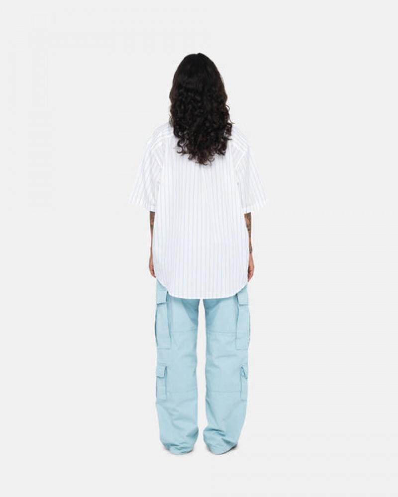 White Women's Stussy Boxy Striped Shirts Bangkok | Thailand RNC-4837