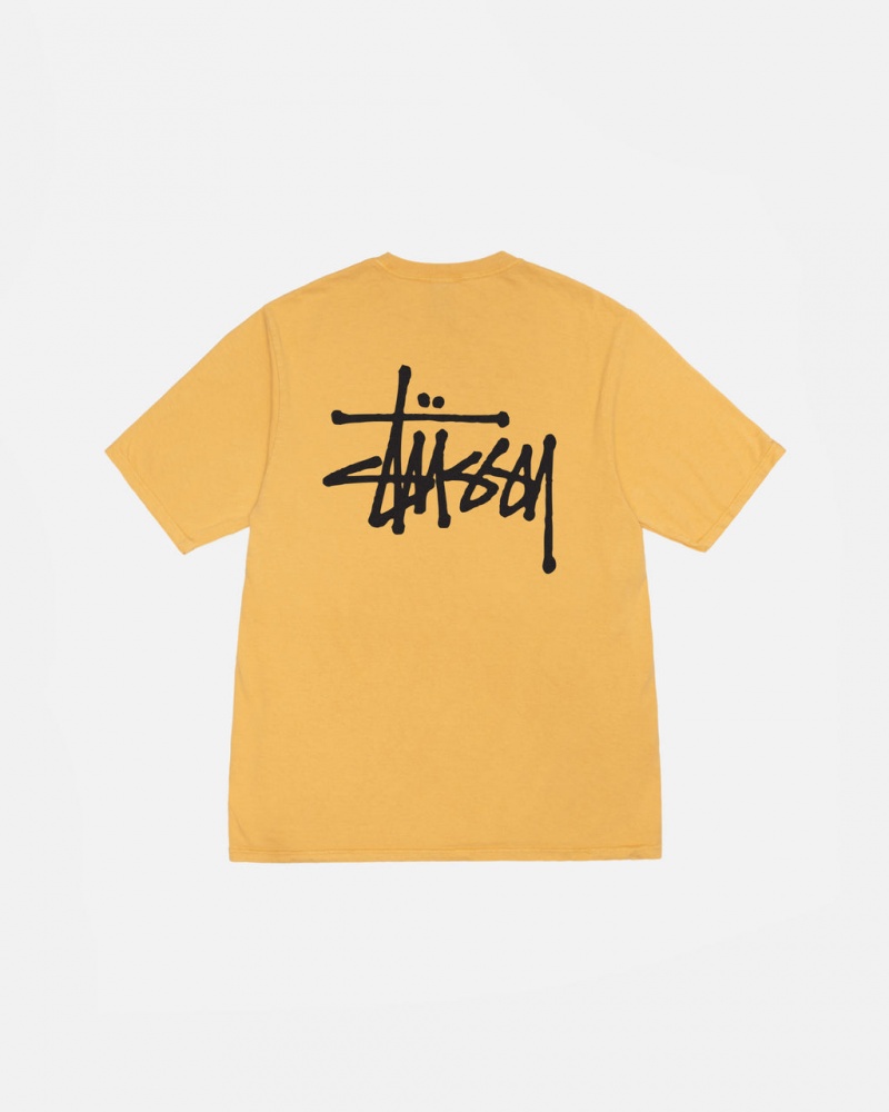 Yellow Men\'s Stussy Basic Stussy Tee Pigment Dyed Tees Bangkok | Thailand BTF-3858